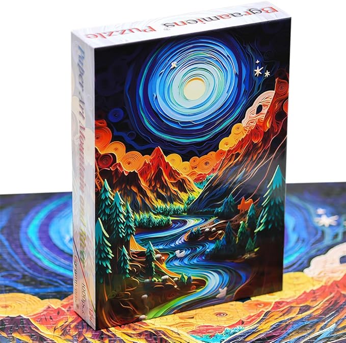 Bgraamiens Puzzle-Paper Quilling Mountains and Rivers-1000 Pieces Paper Quilling Art Puzzle Color Challenge Jigsaw Puzzles for Adults and Kids