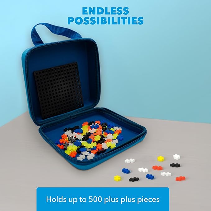 PLUS PLUS Building Set with Travel Case, 3D Open Ended Stem Toy for Kids, 100 Mini Interlocking Pieces, 1 Baseplate - Glow Mix