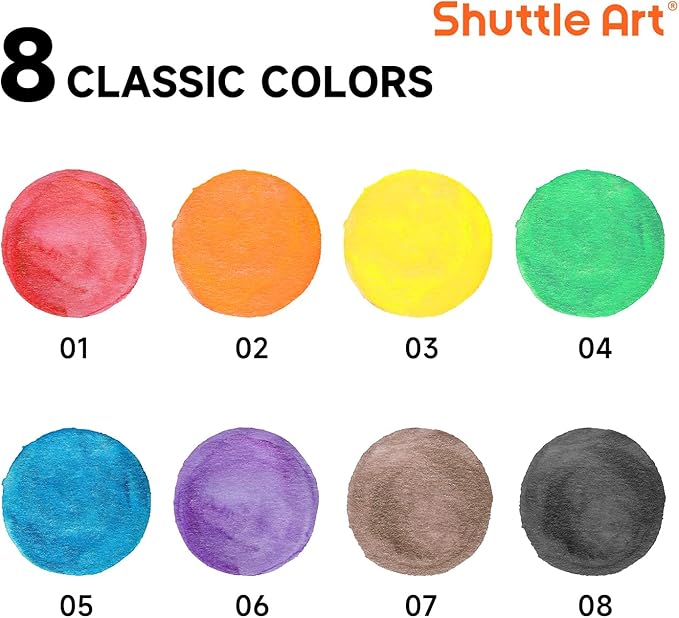 Shuttle Art 24 Pack Watercolor Paint Set, 8 Colors with Paint Brushes & Color Wheels, Washable for Kids & Adults, Suitable for Classroom, Parties, Kindergarten & Art Activities