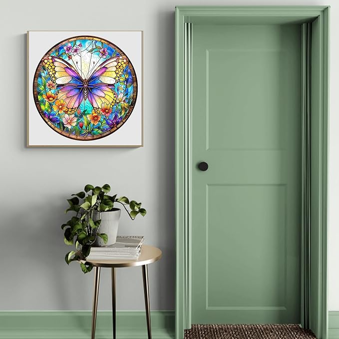 Wooden Puzzle for Adults-Colorful Butterfly Wooden Puzzle Unique Shape Advanced Wooden Jigsaw Puzzle for Adult, Wood Puzzles,Challenge Wooden Jigsaw Puzzle (M-11.4 * 11.4in-200pcs)