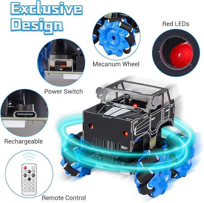 PEMENOL DIY RC Robot Car Kit with Mecanum Wheels, 360° Omnidirectional Movement, Soldering Electronics Project, Dual Remote & WiFi Control, Robotics Kit for School College Hobbyists Present