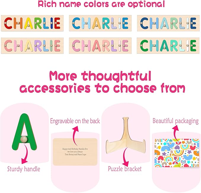 Name Puzzle for Kids Personalized, Baby Easter Basket Stuffers, Montessori Toys for 1 2 Year Old Boy Girl Birthday Easter Gifts, Personalized Alphabet Shape Puzzles for Kids