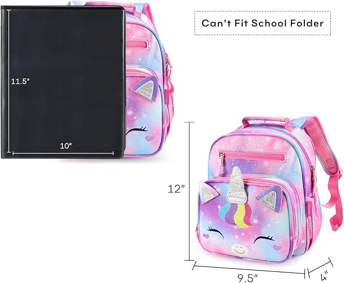 mibasies Toddler Backpack for Girls 2-4: Cute Kids Backpacks for Girls - Preschool Kindergarten Backpack - Unicorn Bangs