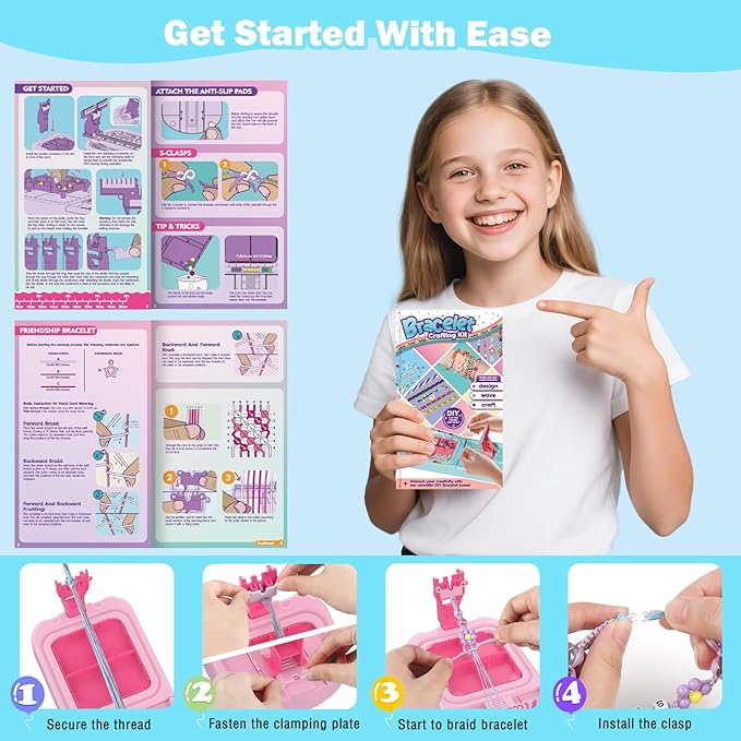 Arts and Crafts for Kids Ages 8-12,Friendship Bracelet Making Kit for Girl,DIY Arts and Crafts Maker for Kids,Jewelry Making Kit Christmas Gifts for Ages 6 7 8 9 10 11 12 Year Old (Rose)