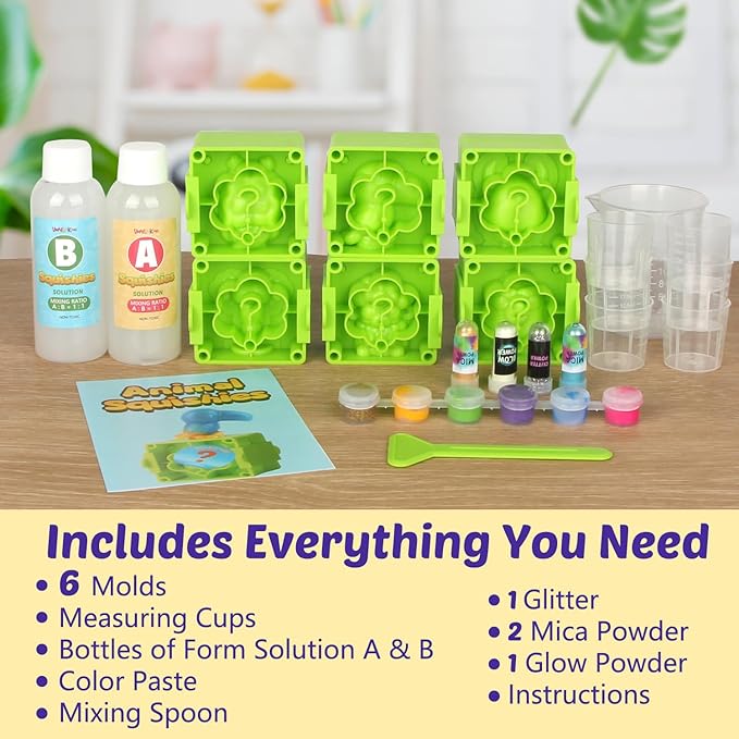 DIY Squishy Making Kits,Creates 6 Animal Characters Craft Kit, Glow-in-The-Dark Silicone Squishy Toys for Kids Ages 6 and Up, Perfect for Stress Relief and Sensory Play (Animal)