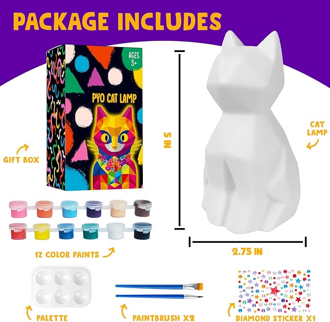 Goodyking Paint Your Own Cat Lamp Craft Kit, DIY 3D Warm Light Cat Lamp, Arts and Crafts for Kids Ages 8-12, Birthday Gifts for 8-12 Year Old Boy Girl, Painting Kit for Kids Ages 3 4 5 6 7 8 9+