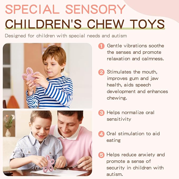 VViN Sensory Vibrating Chew Toy – Baby Teether for Autism Sensory Needs, USB Charging Teething Toy for 3-18 Months, Teething Relief & Easy to Grasp Design (Pink)