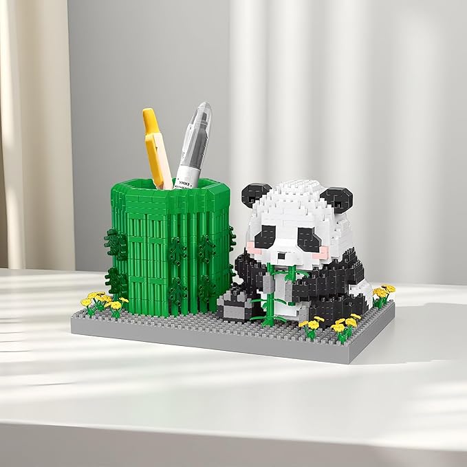 Panda Pen Holder Micro Mini Building Block Toy - Assemble Your Own, Ideal for Students' Educational Fun and Office Workers' Desk Decoration