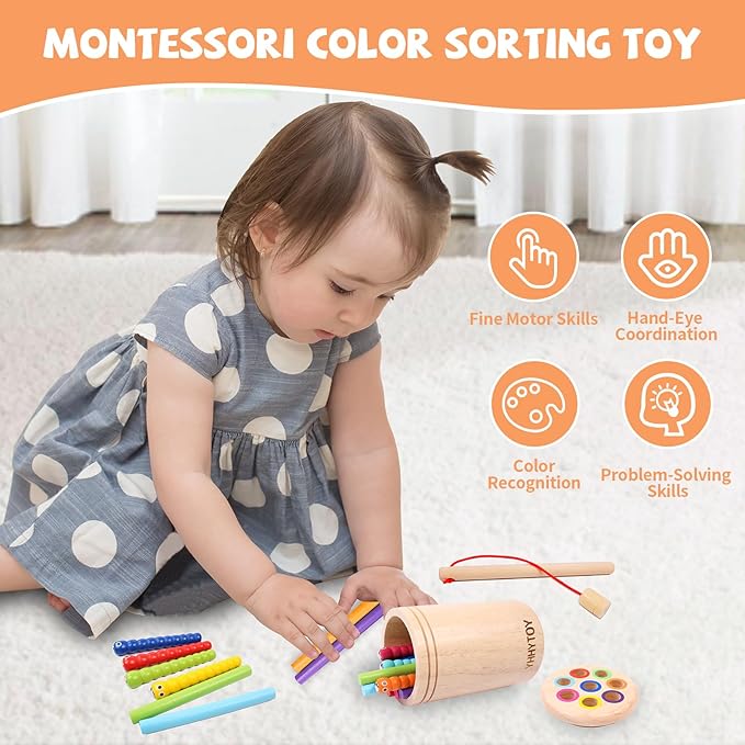 Montessori Toys for 2 3 4 Year Old, Dual Gameplay 18 Month Old Toy Preschool Color Sorting Toddler Magnetic Fishing Game, Fine Motor Skills Wooden Sensory Toys for Ages 2-4 Girls Boys Gifts for Kids