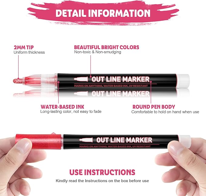 Teen Girl Gifts Trendy Stuff, 12 Shimmer Markers Outline Glitter Pens, Arts Crafts Kids Ages 8-12, Art Supplies for Kids 9-12, 8 Year Old Girl Birthday Gifts for 10 Year Old Girls