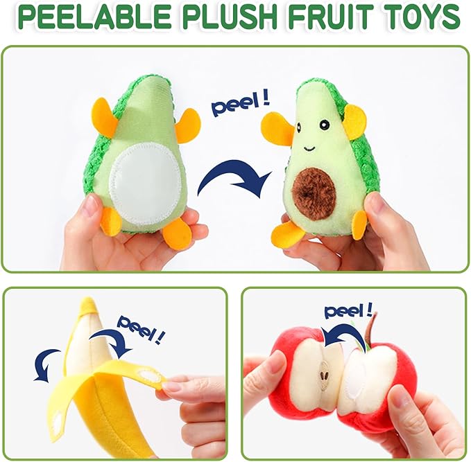 Jollybaby Plush Stuffed Cloth Fruit Food Toy Set for Toddler 1-3, Soft Fruit Basket Montessori Sensory Toy for 1 Year Old, Felt Pretend Fake Food Toy for Baby 0-6-12 Month, Newborn