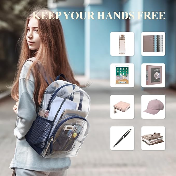 PACKISM Clear Backpack - 17 inch Heavy Duty Clear Backpacks for School, Large Transparent Bookbag for Students (Age 12+)