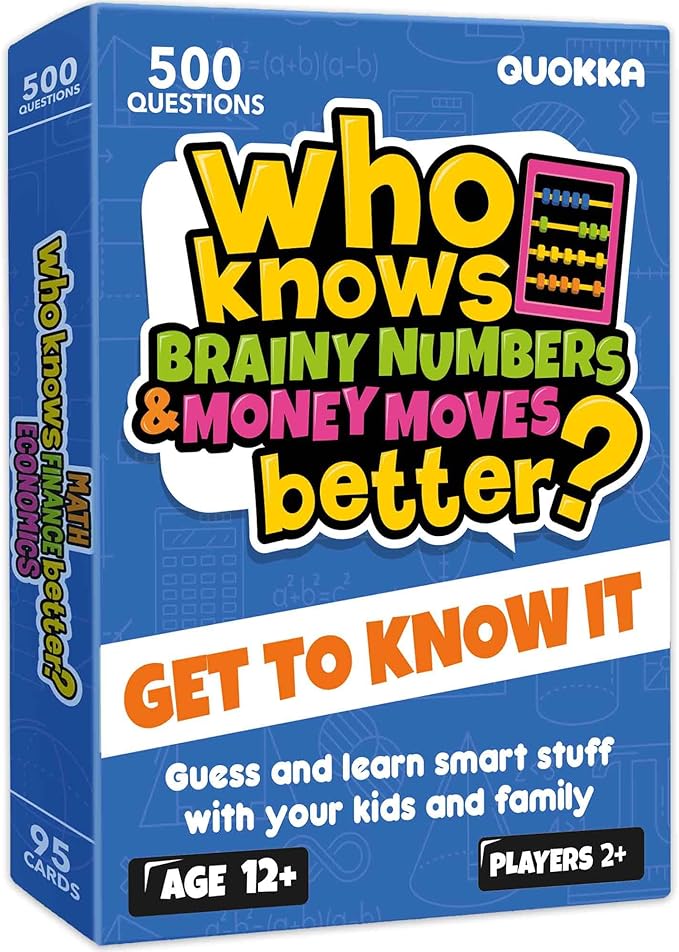 Board Games for Kids 8-12 and Family - STEM Card Game for Kids Age 12+ - Who Knows Math Finance Economics Better? - Educational Quiz with 500+ Questions - Great for Learning and Game Night