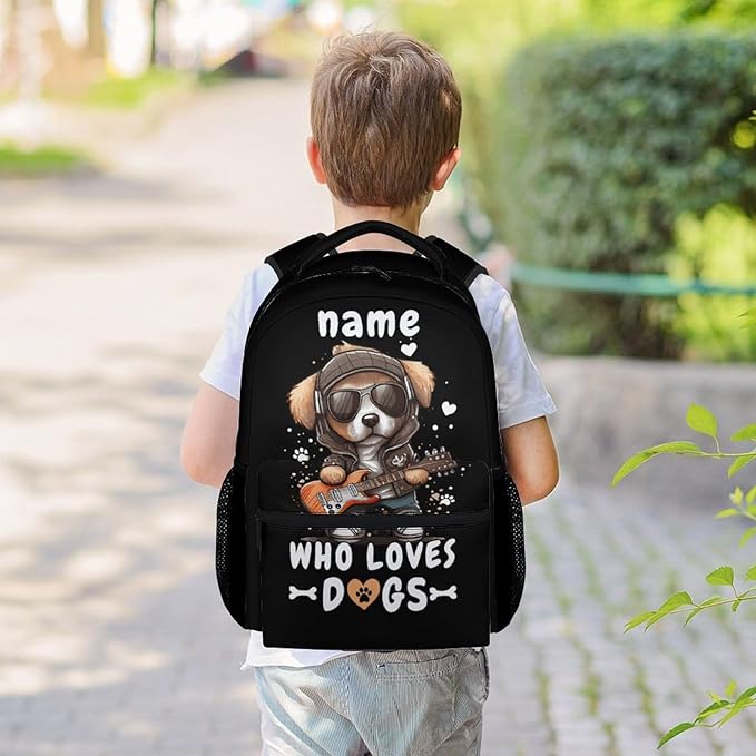Custom Dog Backpacks for Kids, Large Capacity Backpack for School, Cute Black Doggy Print Lightweight Bookbag for Boys & Girls