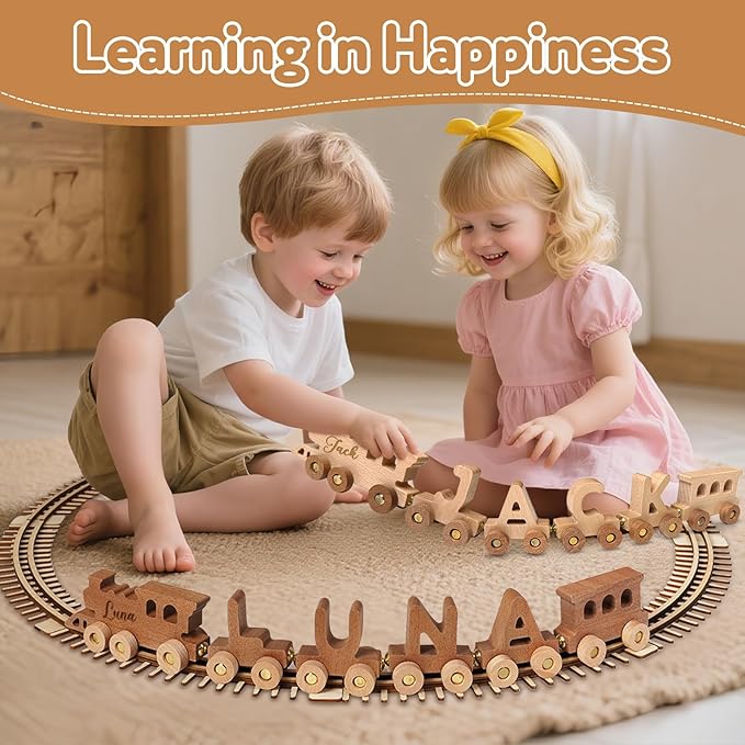 Personalized Wooden Alphabet Train, Custom Magnetic Name Puzzle Educational Toy for Toddlers Ages 2-5, Birthday Christ mas Gifts