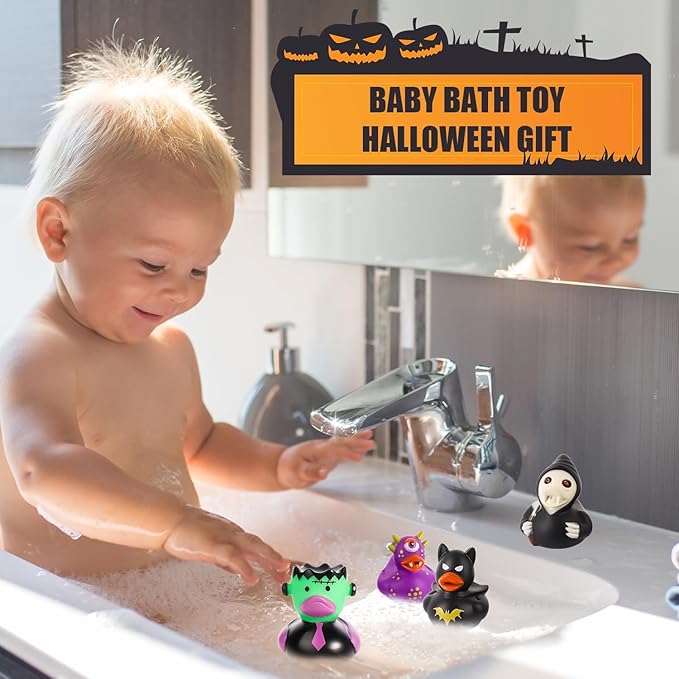 52 Pcs Halloween Rubber Ducks,Bulk Halloween Ducks Toys for Halloween Goodie Bag Stuffers, Rubber Duckies Baby Bath Toys for School Classroom Game Prizes,Halloween Party Favors Gifts for Kids