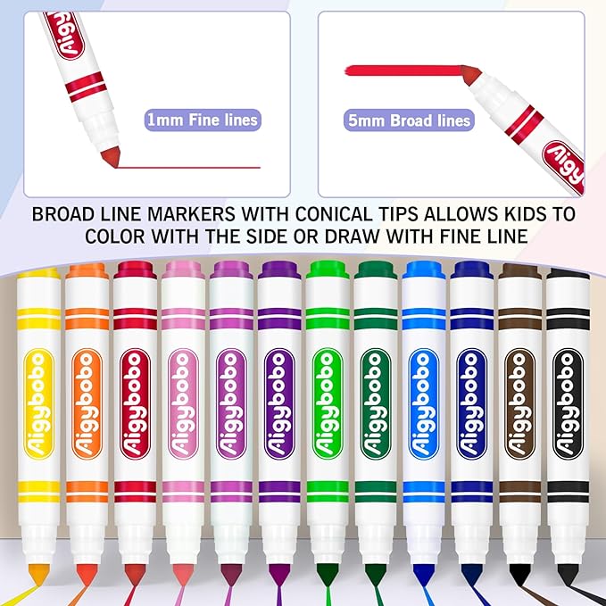 Aigybobo 240 Count Washable Markers Bulk, 12 Assorted Colors, Broad Line Conical Tip Coloring Markers for Kids, Markers Bulk Pack for Classroom, School Art Supplies & Back to School Supplies