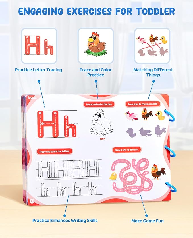 JoyCat Preschool Learning Activities 48 Reusable Pages, Handwriting Practice for Kids Toddlers, Tracing Letter Number Workbooks, Educational Autism Busy Book, Learning Gift Toys for 3 4 5 Year Olds