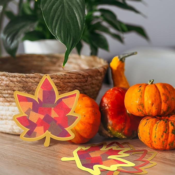Chiisong 24 Sets Maple Crafts Kit DIY Tissue Paper Sign Crafts for Back to School Fall Harvest Thanksgiving Religious Christian Party Fun Home Actives