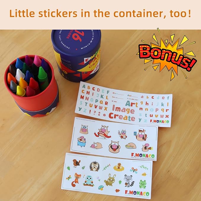 Lebze Jumbo Crayons for Toddlers, 16 Colors Non Toxic Crayons, Easy to Hold Large Crayon for Kids, Safe for Babies and Children Flower Monaco