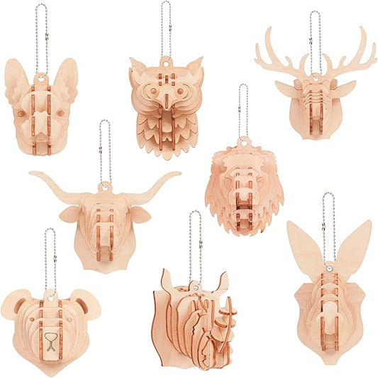3D Wooden Puzzles for Kids, 8 Pcs Animal Assembly Model Wood Arts and Craft Puzzles Set, No-Glue DIY Delicate Pendant STEM Toys for Boys Girls Ages 6+, Educational Birthday Gift, Party Favors