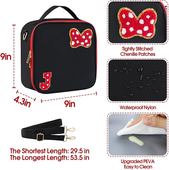 Preppy Initial Bow Mouse Lunch Bag, Kids Insulated Lunch Box Gifts for Teen Girls Daughter, Reusable Soft Lunch Containers Crossbody Cooler Bag Must Haves for Park Travel School Work Picnic Black J