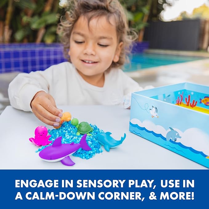 Educational Insights Pluffle® Ocean Sensory Set with 2 Colors of Pluffle, 9 Piece Set, Ages 3+