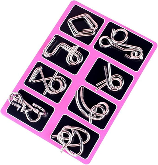 Metal Wire Puzzle Set,Brain Teaser Metals Puzzle ,Chinese Ring Magic Trick Toy for Party Favor Kids 7-14 and Adults Challenge (C(Metal))