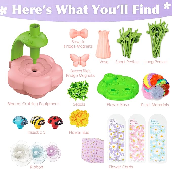 Kids Craft Kits with Light and Music, Arts and Crafts for Kids 4-6 8-12, DIY Flower Bouquets Press Kits, 4 5 6 7 8 Year Old Girl Birthday Gifts, Educational Preschool Travel Toys for Girls Boys