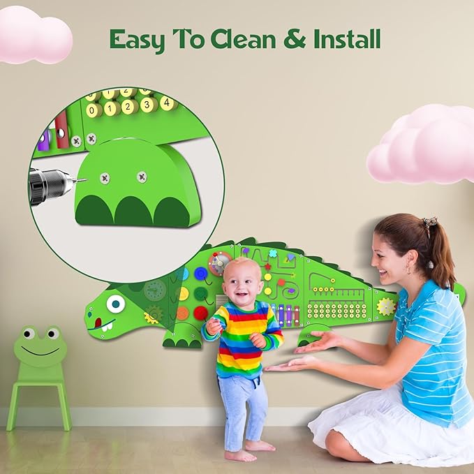 Activity Wall Panels Toys for Toddlers: Sensory Wall Toys Dinosaur Busy Board - Montessori Learning Activity Center Children's Daycare Nursery Playroom Essentials