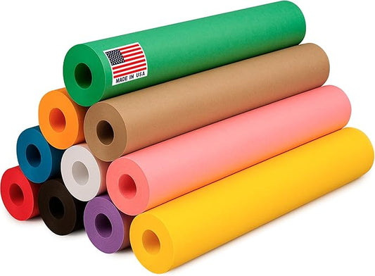 18" x 1200" (100 ft) Pack of 10 Rolls USA-Made Multi-Color Kraft Paper Rolls, 45 lbs/66 GSM – Colored Kraft Paper for Packing, Crafts, DIY Projects, Gift Wrapping – Non-Toxic, Safe for Kids
