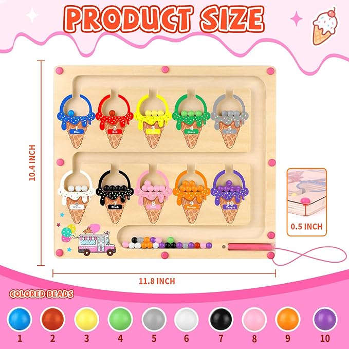 Magnetic Color and Number Maze,Montessori Toy for 2-5 Years Old Girls,Wooden Magnet Balls Puzzles,Toddler Busy Board Game,Preschool Learning Activities,Christmas & Birthday Gift for Kids