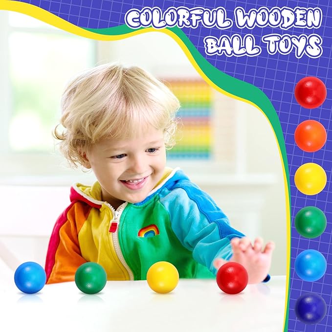Bucherry 12 Pcs Montessori Wooden Balls 1.8 Inch Wooden Replacement Ball Educational Counting Toys Preschool Learning Material for Montessori(Mixed Color)