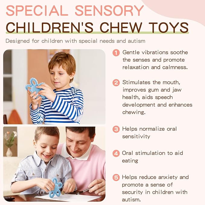 VViN Sensory Vibrating Chew Toy – Baby Teether for Autism Sensory Needs, USB Charging Teething Toy for 3-18 Months, Teething Relief & Easy to Grasp Design (Blue)