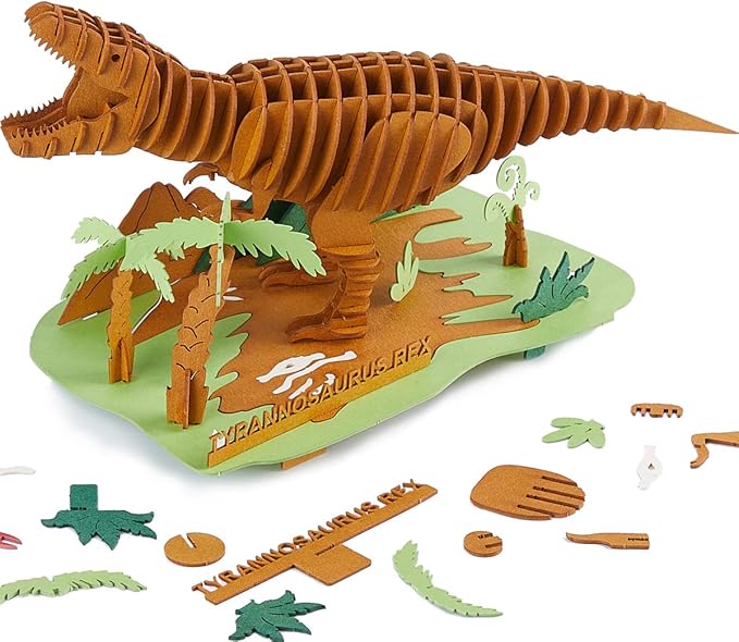 3D Paper Puzzle, 3 Assorted Dinosaurs, Premium Cardboard Models, DIY Kit for Child, Educational Craft -Rex, Stegosaurus, Brachiosaurus Puzzles
