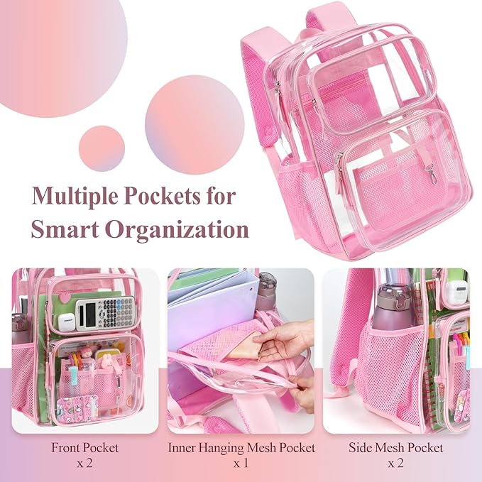 PACKISM Clear Backpack for School - 17 inch Large Heavy Duty Clear Bookbag, See Through PVC Backpacks (for age 12 above)