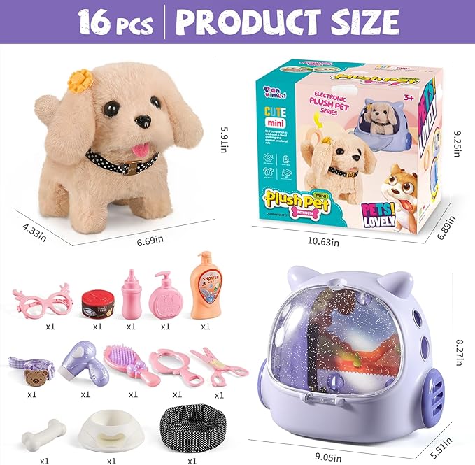 16 Pcs Robot Dog Toys for Girls, Toys for 3 4 5 6 7 8 Year Old Girls Kids Boys, Realistic Robot Puppy Toys for 5-7 6-8, Ideas Birthday Gifts for Girl 3 4 5 6 Year Old