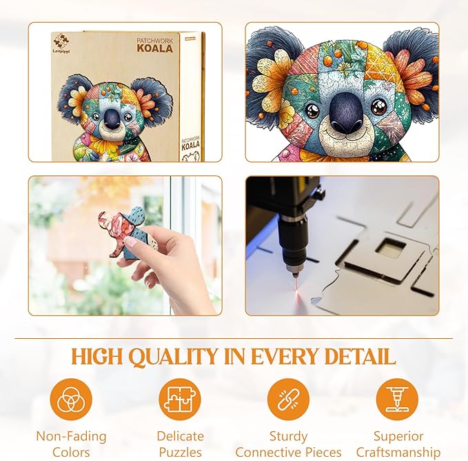 Wooden Puzzles for Adults, Wooden Jigsaw Puzzles for Adults Kids, Patchwork Koala Unique Shaped Wood Puzzles Adult, Creative Birthday Gifts for Friends Family Game (13.4 * 12.8in 280pcs)
