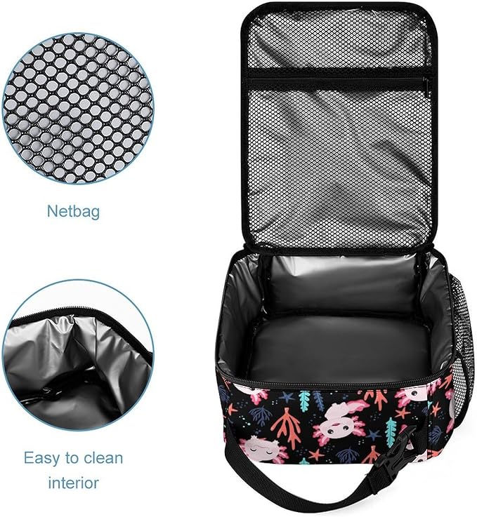Axolotl Lunch Box - Cute Reusable Axolotl Lunch Bag for Women Men Kids - Small Portable Foldable Insulated Lunchbox for School Work Picnic