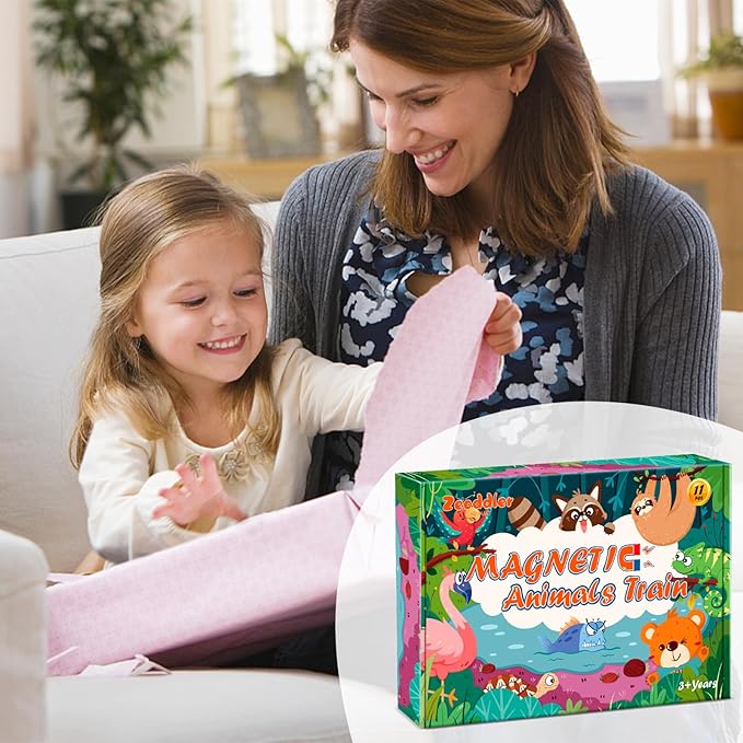 Toys for Toddlers, 11 Magnetic Wooden Animals Train Set, Montessori Toys for Toddlers, Learning Activities, Sensory Activities for Kids, Birthday Gifts for Boys, Girls