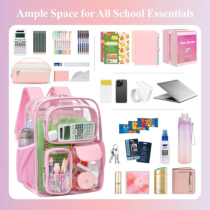 PACKISM Clear Backpack for School - 17 inch Large Heavy Duty Clear Bookbag, See Through PVC Backpacks (for age 12 above)