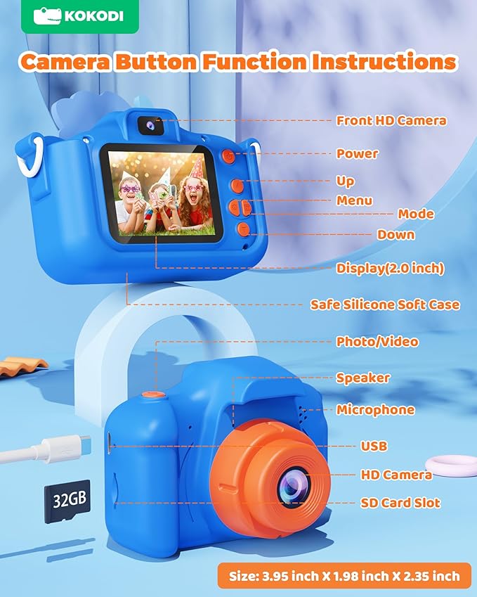 KOKODI Kids Camera Toy Digital Camera for Kids, Dinosaurs Birthday Gifts for Boys Age 3-12, 1080P HD Video Camera for Toddler, Children Toys for 3 4 5 6 7 8 9 Year Old Boys with 32GB SD Card