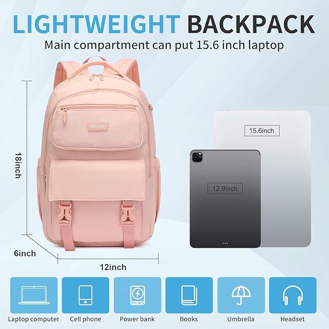 SUN EIGHT 35L Large Capacity School Backpack for Teen Girls Lightweight Bookbags Elementary Middle School Laptop Bags Women Travel Daypacks(Pink)