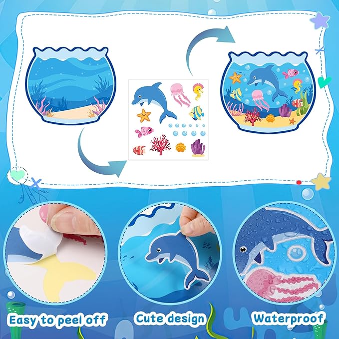 JUNEBRUSHS 30 Sets Summer Ocean Crafts Kits for Kids, Under The Sea Animals Worlds Stickers Scene for Home Classroom Game Activities Summer Crafts Party Favors