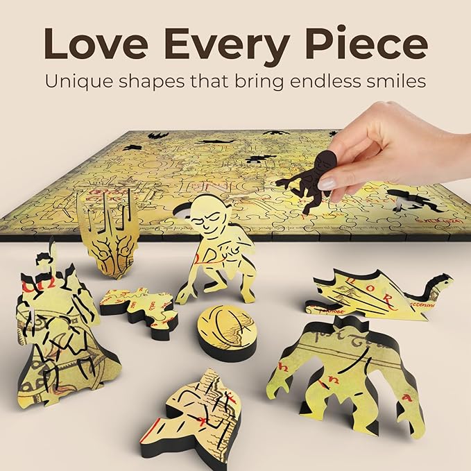 Crafthub Lord of The Rings Wooden Puzzles for Adults – A3 Size with 215 Pieces Wood Puzzles – Middle Earth Map – Jigsaw Puzzles with Unique Shapes – 10.5" x 10.5"
