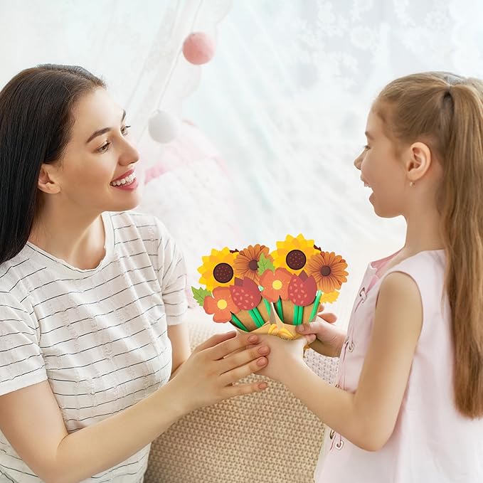 BeYumi Fall Flower Bouquet Craft Kit - 24Pcs Make Your Own Thankful Autumn Florals for Kids, Thanksgiving DIY Gift, School Classroom Home Fun Activities