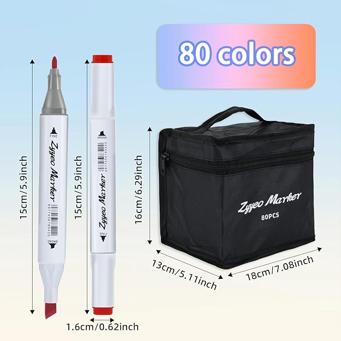 Alcohol Markers Pens,80 Colors Dual Tip Art Markers for Adults, Drawing with Non-Blending,Coloring,Sketching, Wide Chisel and Fine Tip Equipped with Black Suitcase