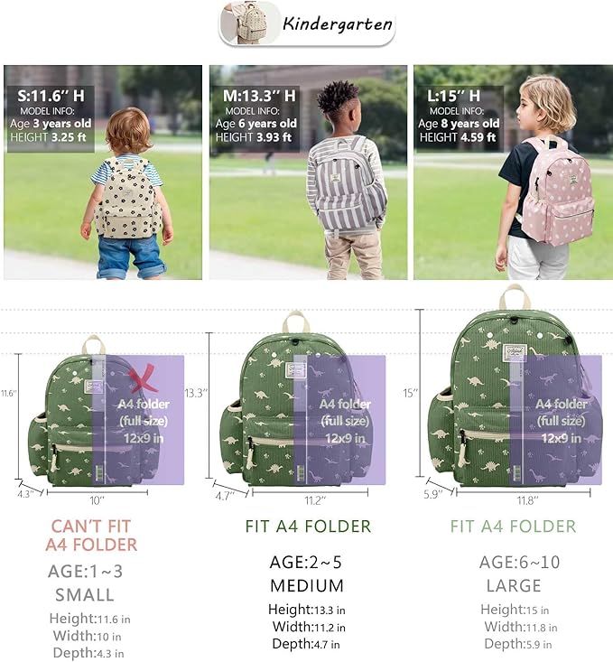 Corduroy Toddler Backpack for Boys 2-5: Kids Preschool Backpacks for Girls -13.5" H Fit Folder