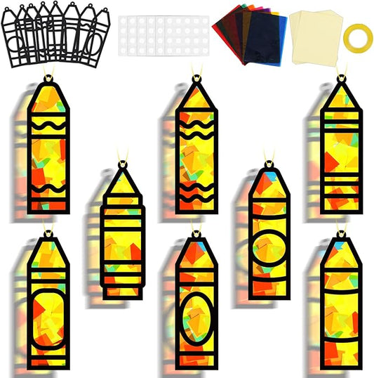 32 Sets Back to School Crayon Suncatchers Craft Kit DIY Window Stained Glass Effect Crayons Paper Crafts for Home School Classroom Decoration Kid Birthday Gifts Creative Art Projects Activity Game