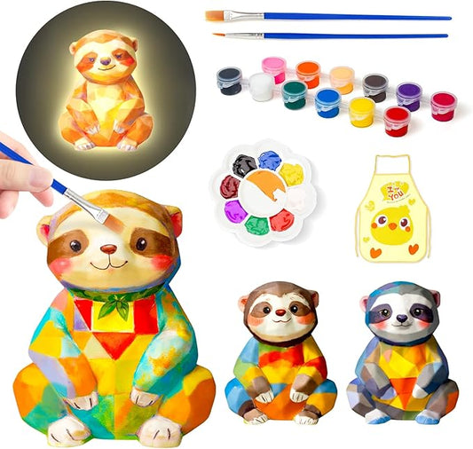 Paint Your Own Sloth Lamp Kit, Art Supplies Arts and Crafts for Kids Ages 8-12, DIY 3D Sloth Night-Light, Creativity Painting Kit Toy for Girl Boy Teen, Birthday Gift for Daughter Son